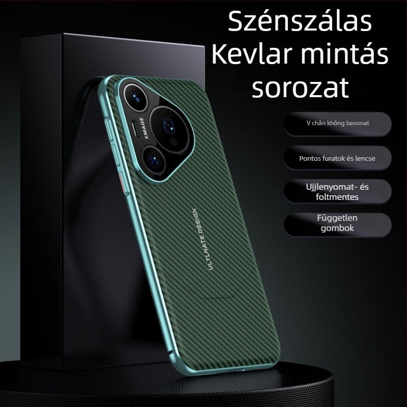 Huawei P70 Pro tok szénszálas mintázatú PU bőrrel, teljes védelem, Pura 70 Pro+