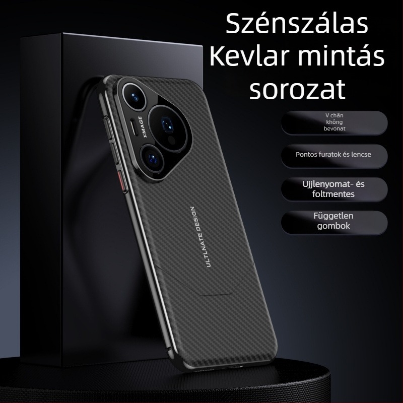 Huawei P70 Pro tok szénszálas mintázatú PU bőrrel, teljes védelem, Pura 70 Pro+