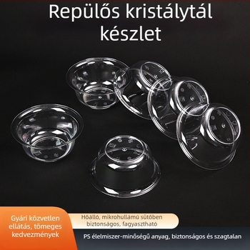 Egyszer használatos átlátszó kristályos műanyag tál kanállal, élelmiszer-minőségű, 300 ml, kerek, kereskedelmi vagy otthoni használatra