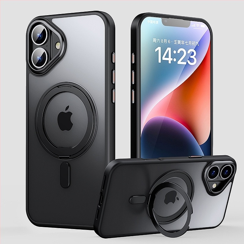 iPhone 16 Pro Max védőtok matt felülettel és mágneses 360°-os forgó tartóval