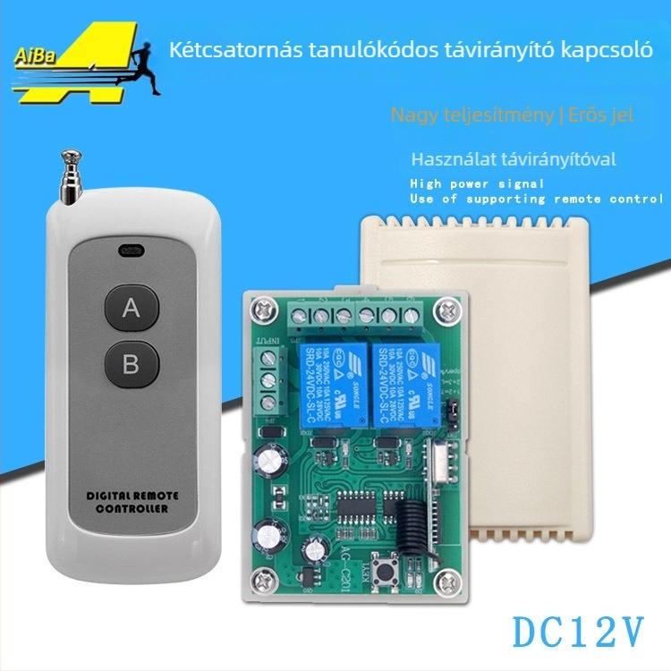 12V-os kétcsatornás vezeték nélküli távirányító kapcsoló hozzáférés-vezérléshez, DC motor és világítás, előre-hátra, 433MHz elektromos ajtó