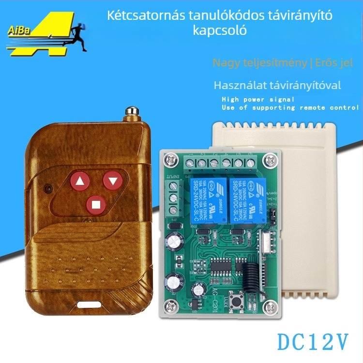 12V-os kétcsatornás vezeték nélküli távirányító kapcsoló hozzáférés-vezérléshez, DC motor és világítás, előre-hátra, 433MHz elektromos ajtó