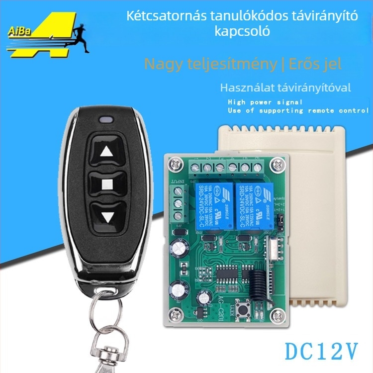 12V-os kétcsatornás vezeték nélküli távirányító kapcsoló hozzáférés-vezérléshez, DC motor és világítás, előre-hátra, 433MHz elektromos ajtó