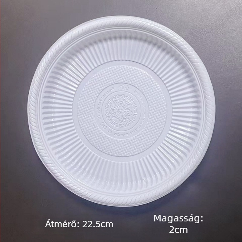 Egyszer használatos fehér műanyag tányérok, vastagított kivitel, hőálló, kör alakúak, otthoni étkezéshez és grillezéshez