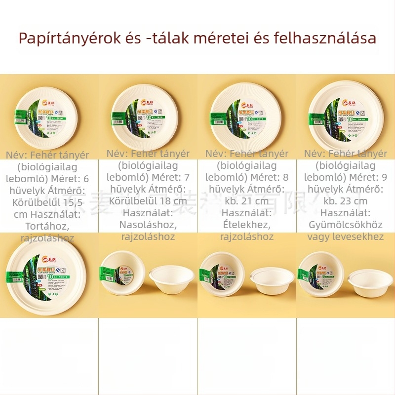 Chenqi Egyszer használatos papírtányérok — vastag fehér tányérok, tálak és edények, élelmiszerbiztonságos, biológiailag lebomló