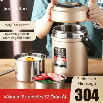 Fogantyús vákuum-szigetelt ebédes doboz 304 rozsdamentes acélból, nagy kapacitású, többszintes, felnőtteknek és diákoknak