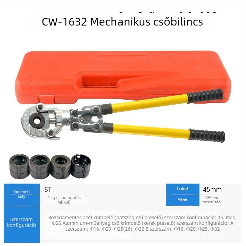 CW-1632 hidraulikus csőpréselő eszköz – alumínium-plasztikus csövekhez és vékonyfalú rozsdamentes acél vízvezeték csövekhez