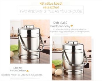 Fogantyús szigetelt rozsdamentes edény, 1,8 L-es nagy kapacitású ebéddoboz