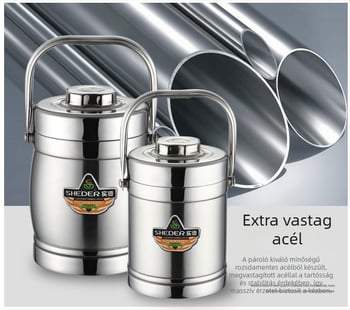 Fogantyús szigetelt rozsdamentes edény, 1,8 L-es nagy kapacitású ebéddoboz