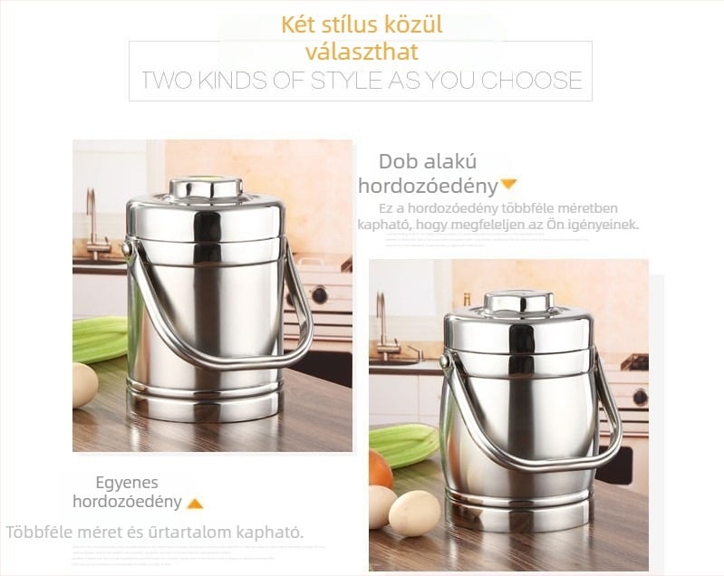 Fogantyús szigetelt rozsdamentes edény, 1,8 L-es nagy kapacitású ebéddoboz
