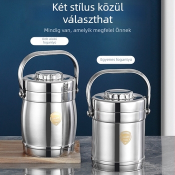Rozsdamentes acélból készült, kétszintes szigetelt ebédes doboz, dob alakú, hordozható irodai dolgozók és diákok számára