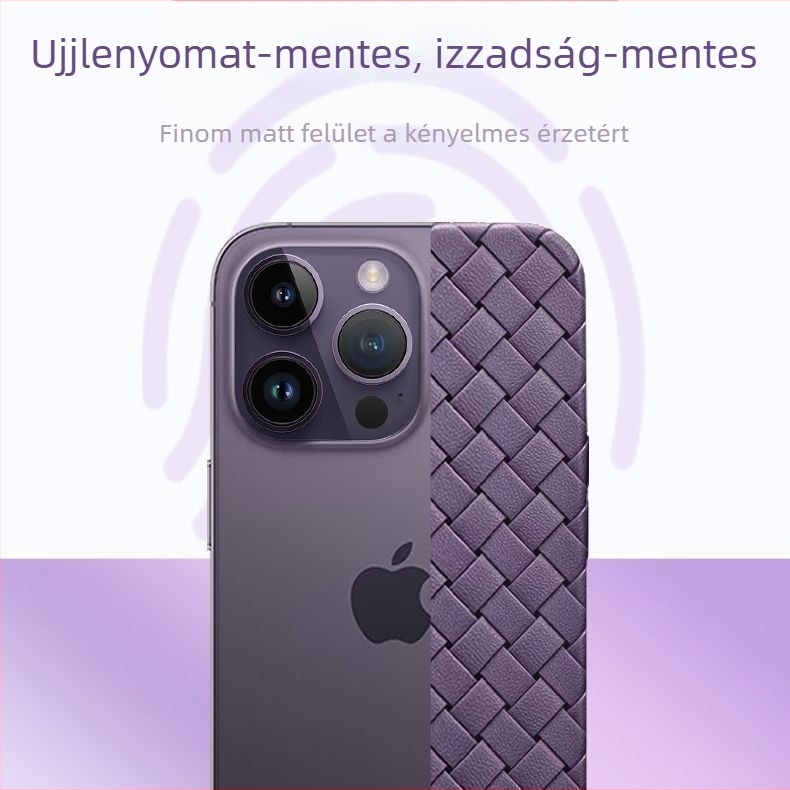 BV szövött mintázatú, műbőr hatású ultrakönnyű puha tok iPhone 11–14 Pro és Pro Max számára