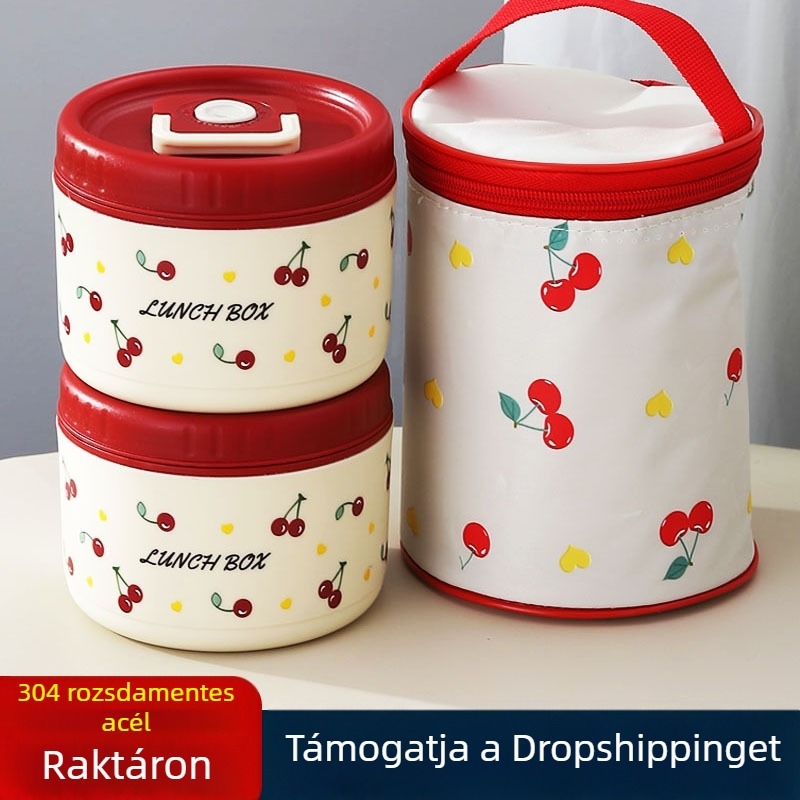 304 rozsdamentes acélból készült, szigetelt ebédes doboz, kör alakú, mikrózható, 501–800 ml
