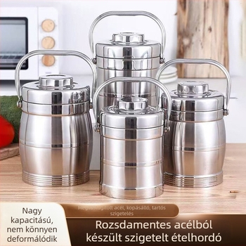 Rozsdamentes acélból készült termosz/edény vákuum-szigeteléssel, nagy kapacitású hordozható ebédes doboz fedéllel és tálkával