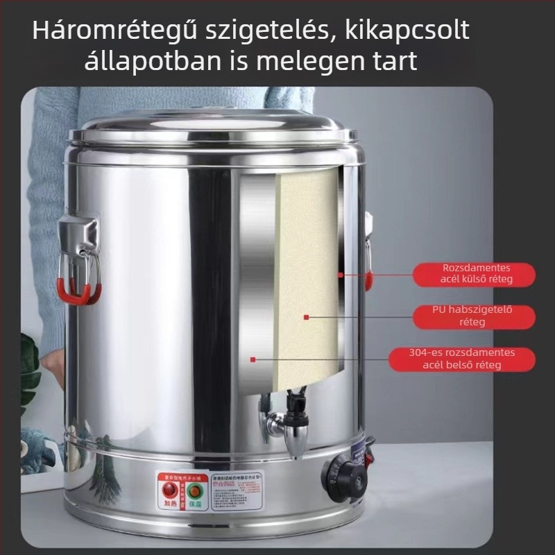 Rozsdamentes acélból készült elektromos főzőedény duplafalas szigeteléssel, nagy kapacitású kereskedelmi készülék kása, tészta és leves készítéséhez