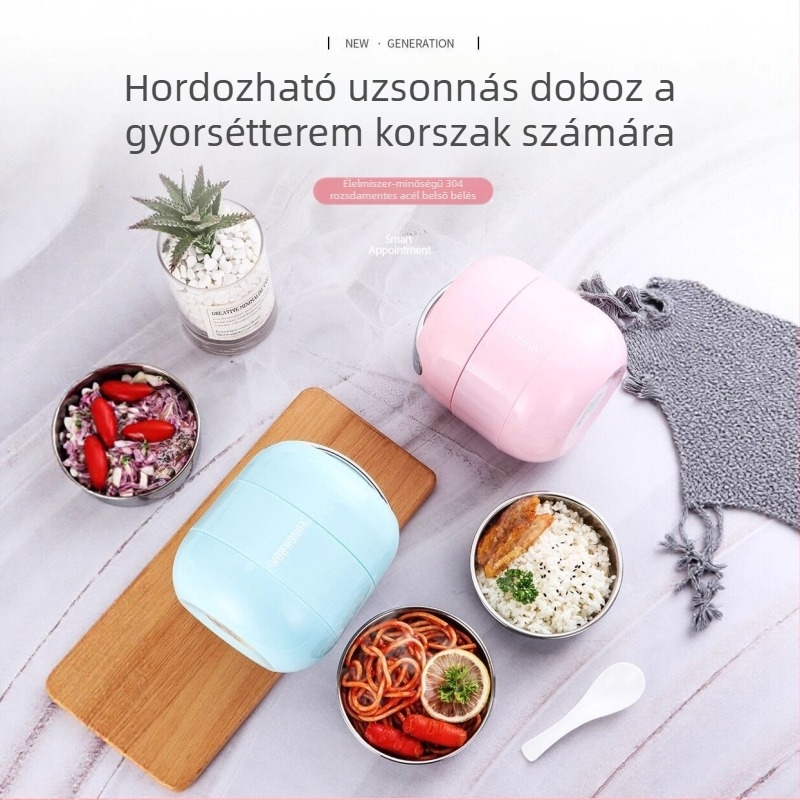 304 rozsdamentes acélból készült szigetelt ebédes doboz irodai használatra, több rétegű, nagy kapacitású (1.0–1.8 L)