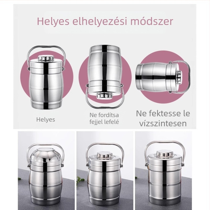 Többszintes rozsdamentes acél vákuum-izolált ebédtál, nagy kapacitású hordozható ebédkonténer iroda számára