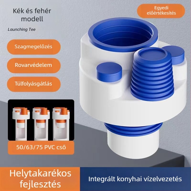 Konyhai lefolyócső öt ágú, szagtalanító, többfunkciós előszűrő és mosogatógép vízszűrő, három-utas csatlakozó
