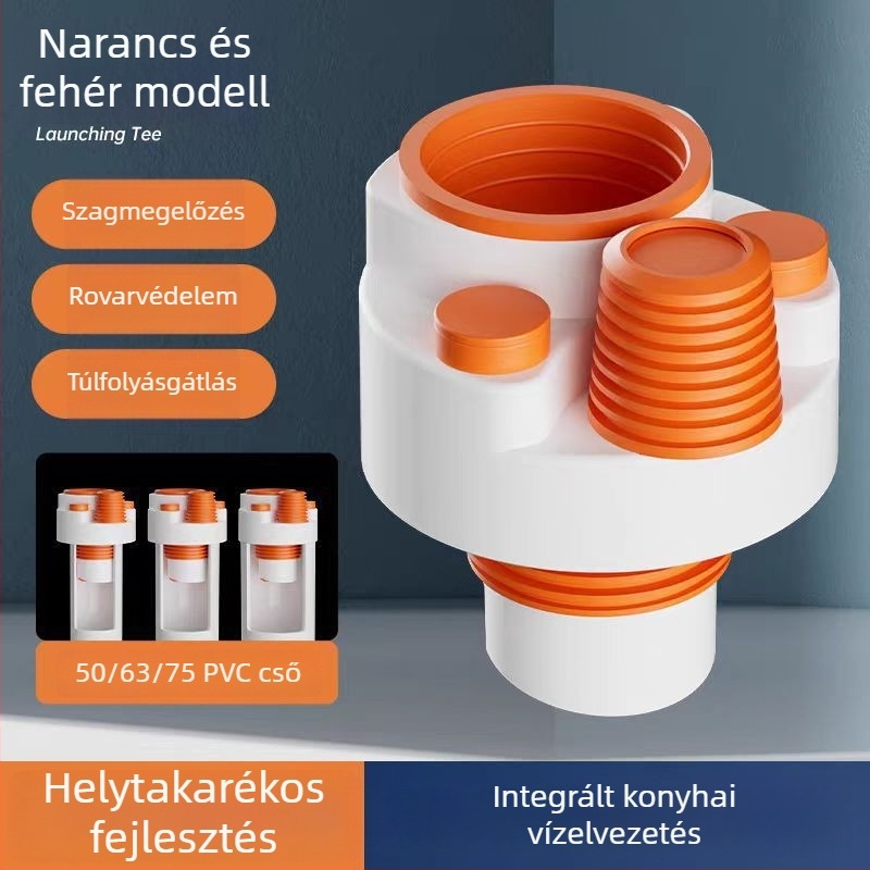 Konyhai lefolyócső öt ágú, szagtalanító, többfunkciós előszűrő és mosogatógép vízszűrő, három-utas csatlakozó
