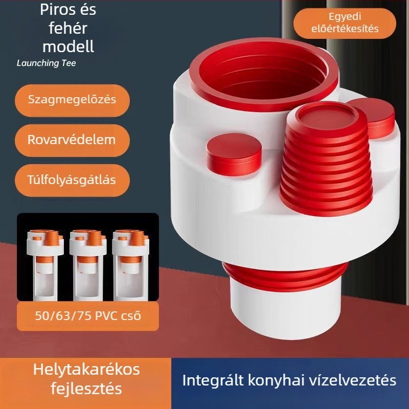 Konyhai lefolyócső öt ágú, szagtalanító, többfunkciós előszűrő és mosogatógép vízszűrő, három-utas csatlakozó