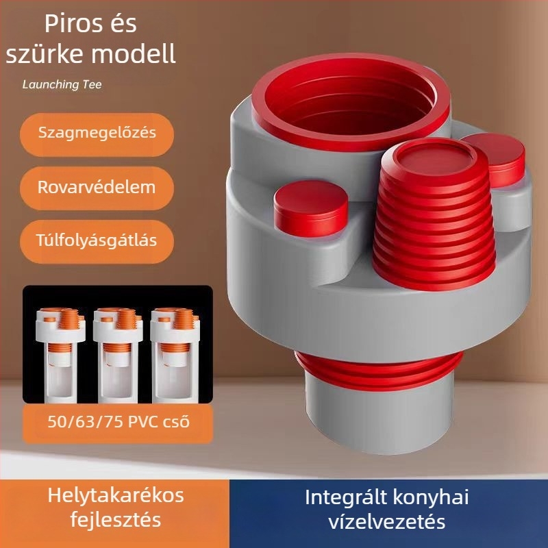 Konyhai lefolyócső öt ágú, szagtalanító, többfunkciós előszűrő és mosogatógép vízszűrő, három-utas csatlakozó