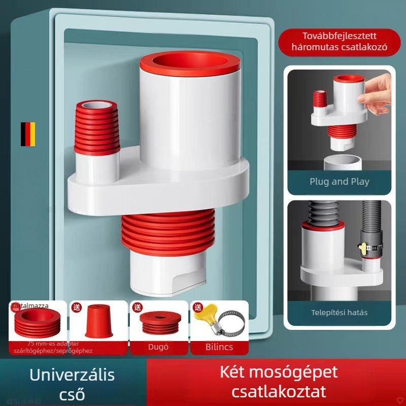 Konyhai lefolyócső öt ágú, szagtalanító, többfunkciós előszűrő és mosogatógép vízszűrő, három-utas csatlakozó