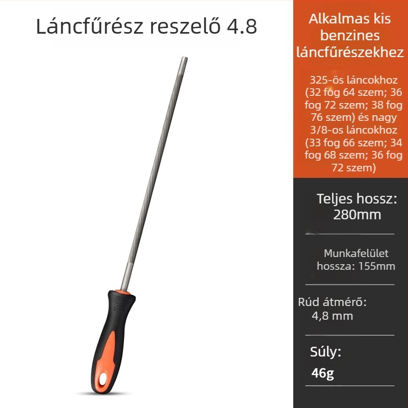 Láncfűrészlánc‑reszelő és körreszelő készlet, körreszelő benzines/elektrikus láncfűrészhez, 4,8 mm és 5,5 mm