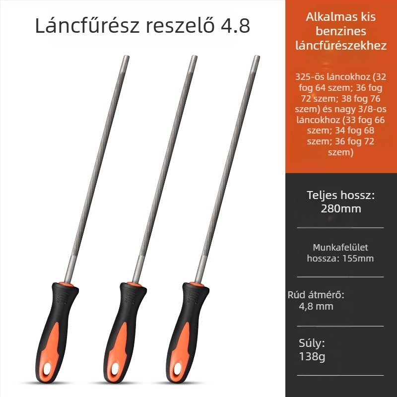 Láncfűrészlánc‑reszelő és körreszelő készlet, körreszelő benzines/elektrikus láncfűrészhez, 4,8 mm és 5,5 mm