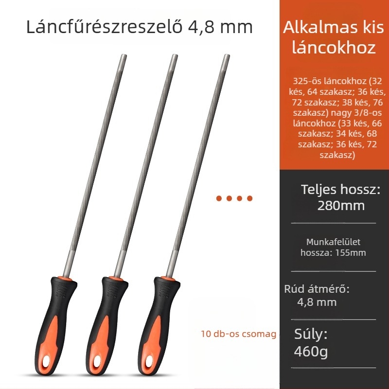 Láncfűrészlánc‑reszelő és körreszelő készlet, körreszelő benzines/elektrikus láncfűrészhez, 4,8 mm és 5,5 mm