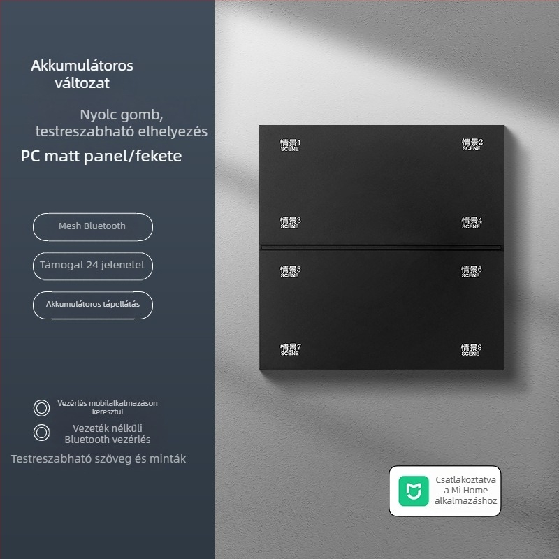 Nyolckapós okos vezeték nélküli kapcsolópanel Bluetooth Mesh-sel a dupla világítási vezérléshez