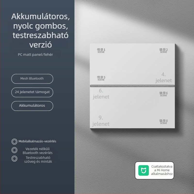Nyolckapós okos vezeték nélküli kapcsolópanel Bluetooth Mesh-sel a dupla világítási vezérléshez