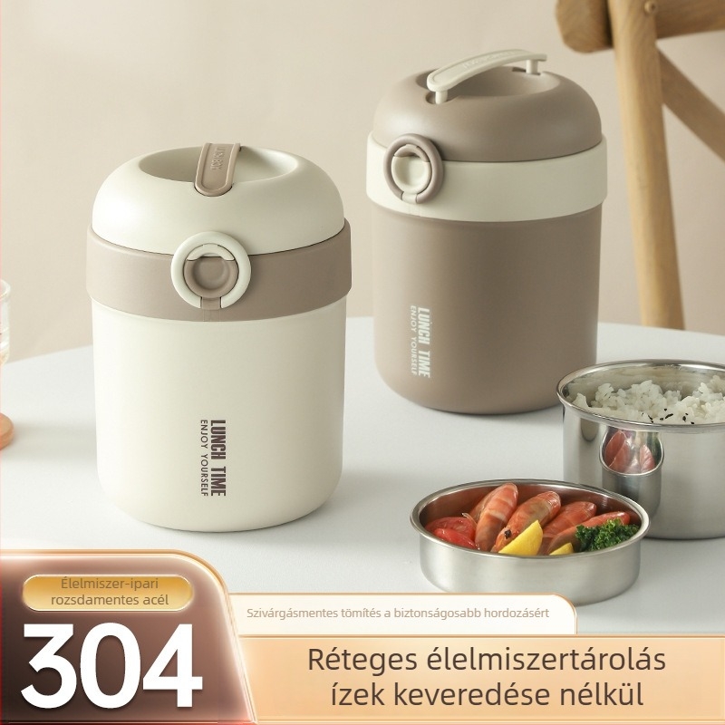 304 rozsdamentes acélból készült, többszintes, hőszigetelt ebéddoboz, hordozható, nagy kapacitású