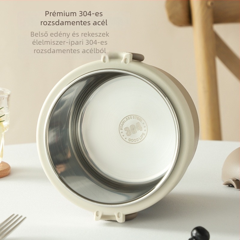 304 rozsdamentes acélból készült, többszintes, hőszigetelt ebéddoboz, hordozható, nagy kapacitású