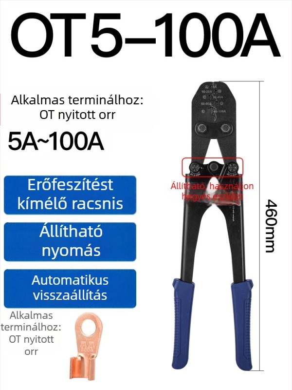 OT-70/80 Nyitott végű réz orr terminál, 3–100A, dobozos, arany bevonat
