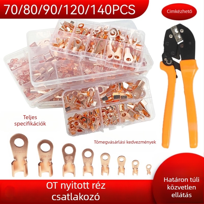 OT-70/80 Nyitott végű réz orr terminál, 3–100A, dobozos, arany bevonat