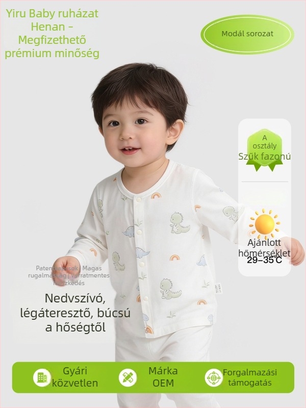 Modal anyagú, légáteresztő nyári hosszú ujjú gyerek T-shirt, uniszex, 0–3 éveseknek