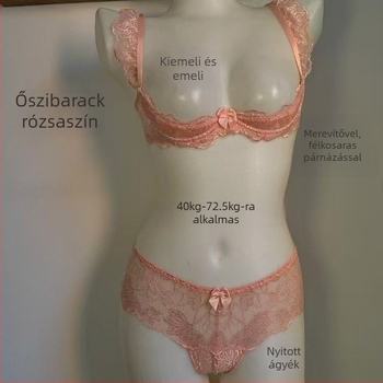 Quarter-Cup Lace Push-Up Underwire Bra, Pink Foam Cups, Open-Crotch Panties