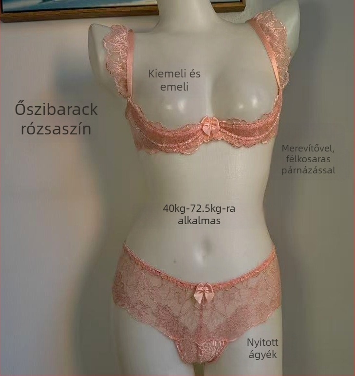 Quarter-Cup Lace Push-Up Underwire Bra, Pink Foam Cups, Open-Crotch Panties