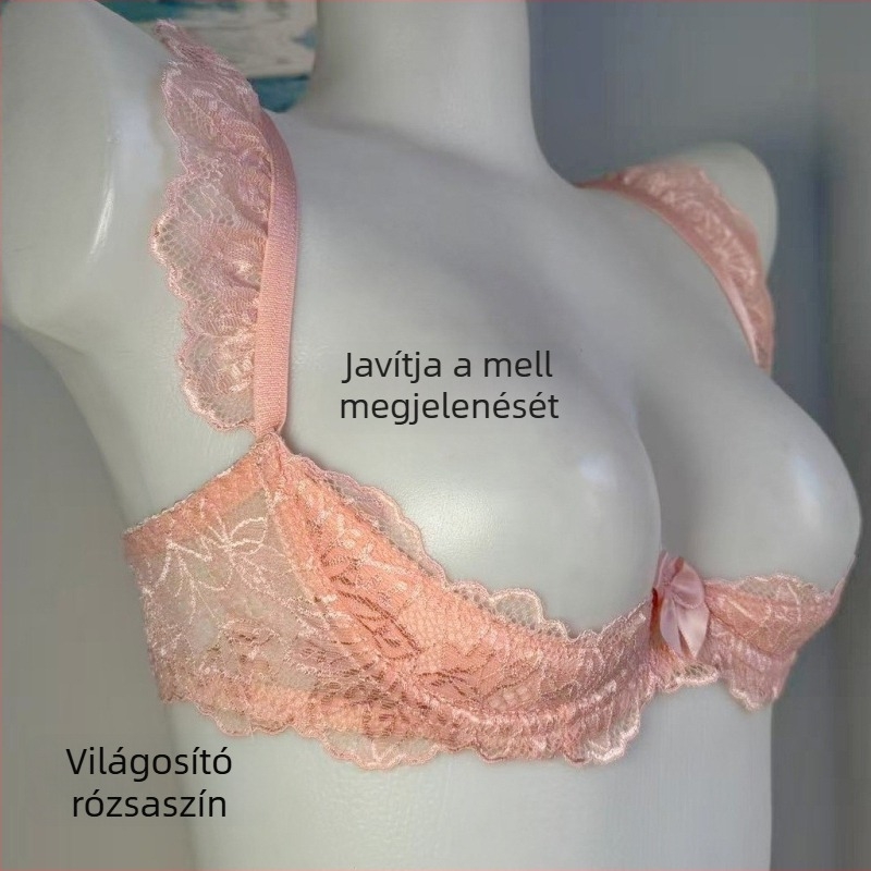 Quarter-Cup Lace Push-Up Underwire Bra, Pink Foam Cups, Open-Crotch Panties