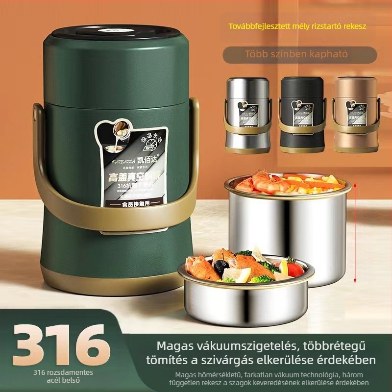 316 rozsdamentes acélból készült vákuum-szigetelt ebédes doboz, nagy kapacitású, 3 rétegű, hordozható munkahelyi ebédes doboz