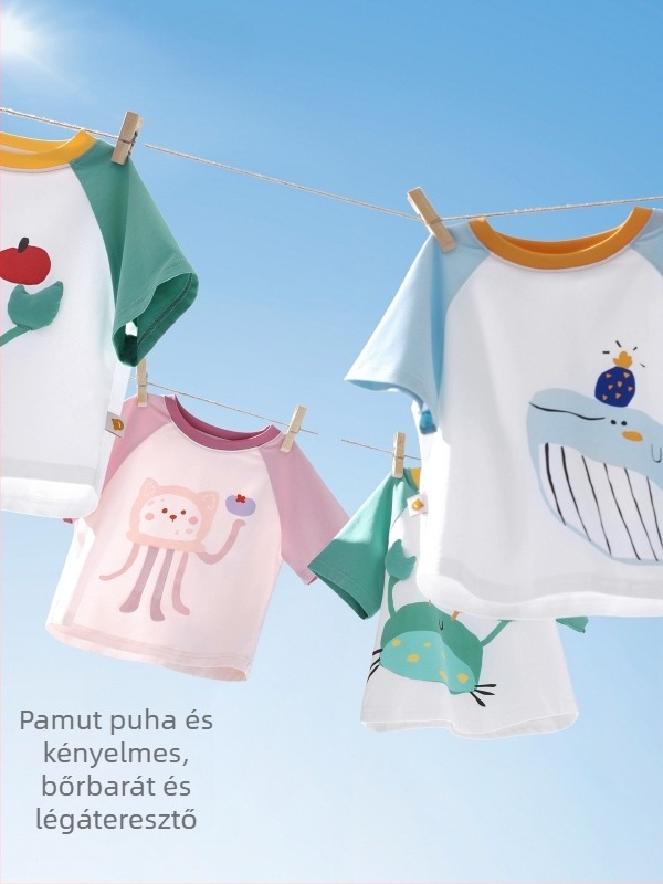 Beptides 7A Antibakteriális gyerek rövid ujjú T‑shirt, Nyár 2026, Pamut–keverék, Kerek nyak, Uniszex, Állatmintás