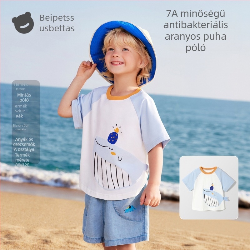 Beptides 7A Antibakteriális gyerek rövid ujjú T‑shirt, Nyár 2026, Pamut–keverék, Kerek nyak, Uniszex, Állatmintás