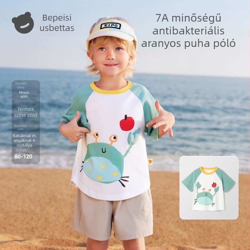 Beptides 7A Antibakteriális gyerek rövid ujjú T‑shirt, Nyár 2026, Pamut–keverék, Kerek nyak, Uniszex, Állatmintás
