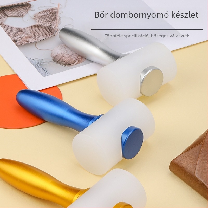 T alakú lapos fejű bőrgrafikai kalapács színes fa markolattal; nylon gravírozó kalapács; kézzel készített bőrtárgy-készítő eszköz