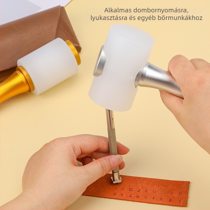 T alakú lapos fejű bőrgrafikai kalapács színes fa markolattal; nylon gravírozó kalapács; kézzel készített bőrtárgy-készítő eszköz