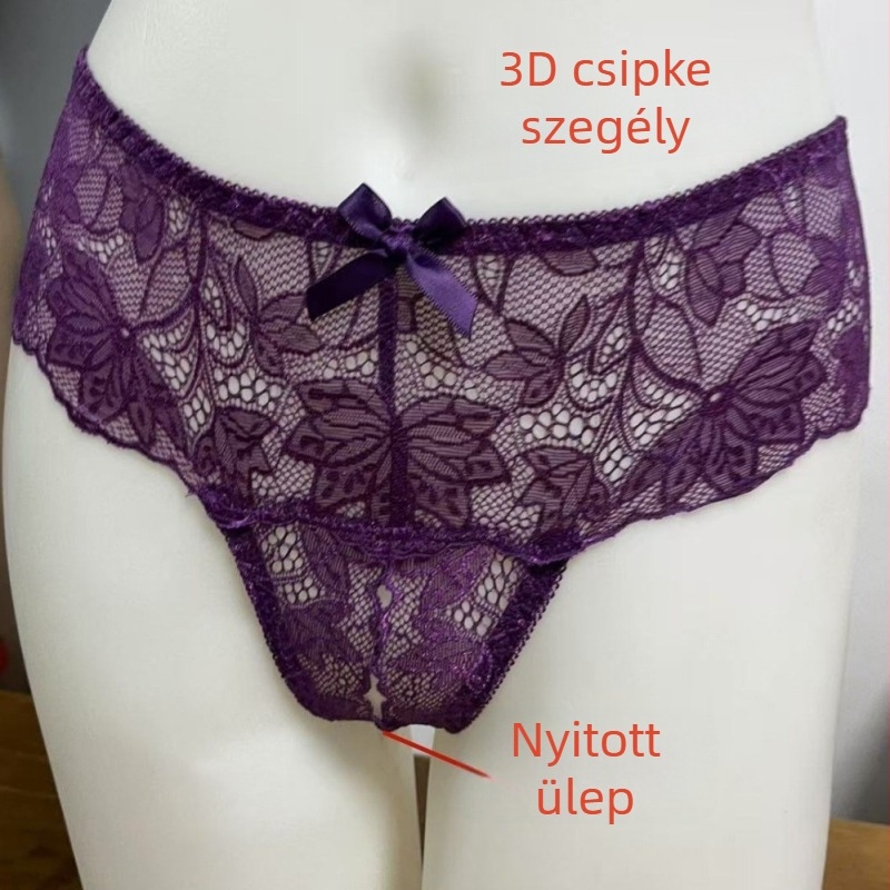 Új hercegnő-stílusú lila csipkés fehérnemű, demi-kupás push-up melltartó, nyitott ágyékkal