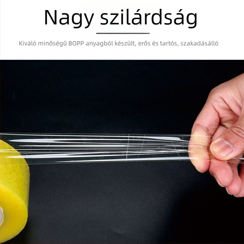 Bomeipack Átlátszó csomagoló szalag, 50 µm vastagság, BOPP film, záró ragasztócsík logisztikához és irodának, szélesség 4,5–6 cm, hossz 60–200 m, Átlátszó fehér vagy Átlátszó sárga
