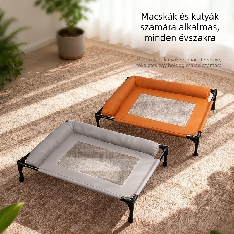 L-alakú, magasan emelt kisállatfekhely peremmel, leválasztható és mosható, nedvességálló, dekoratív vaskerettel, nagytestű kutyák és macskák számára.