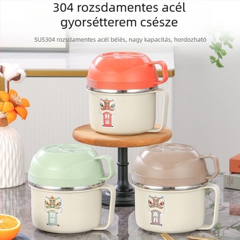 Hordozható ebédes doboz 304-es rozsdamentes acél belsővel, dupla rétegű tál tésztával és fedővel, diákoknak és irodai dolgozóknak