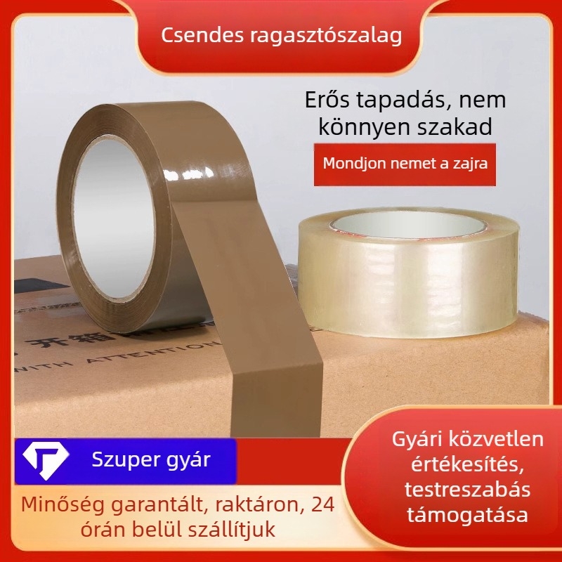 Alacsony zajú átlátszó csomagoló szalag, BOPP, 48 mm x 50 m/100 m, csendes zárás